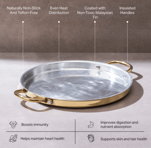 Brass Dosa Tawa with Insulated handles: Naturally Non-Stick Tava & Uses Less Oil - Image 3